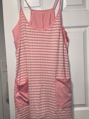 Amazon Pink and White Striped Sleeveless Mini Dress